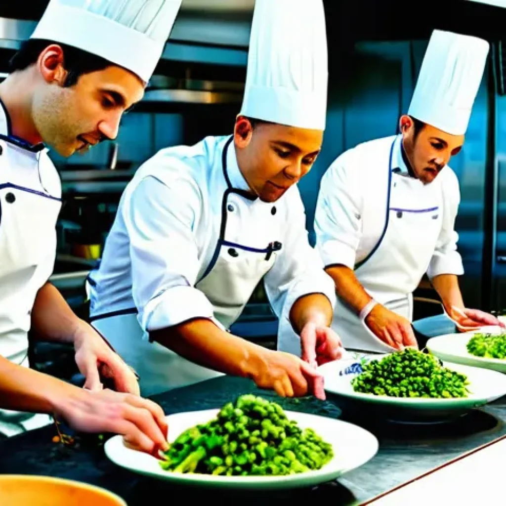 다문화 요리사 취업 박람회 - **Prompt 1: A Vibrant Fusion Culinary Experience**
    A group of diverse professional chefs, both m...