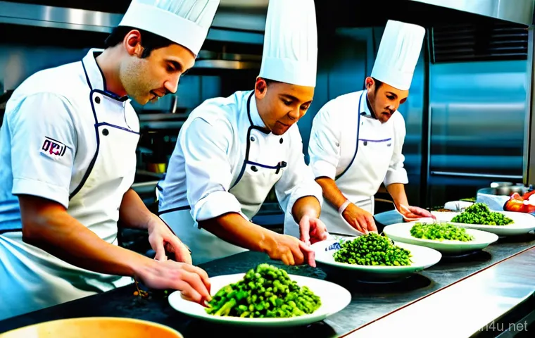 다문화 요리사 취업 박람회 - **Prompt 1: A Vibrant Fusion Culinary Experience**
    A group of diverse professional chefs, both m...