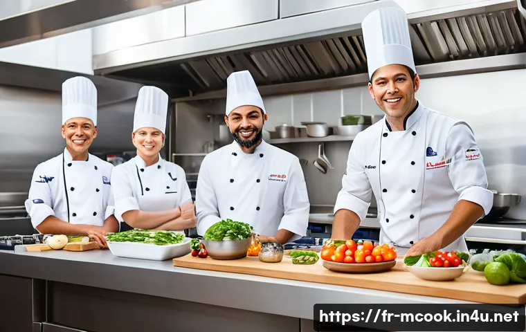 다문화 요리사 이직 성공 전략 - A professional multicultural chef in a modern French kitchen, skillfully blending classic French cul...